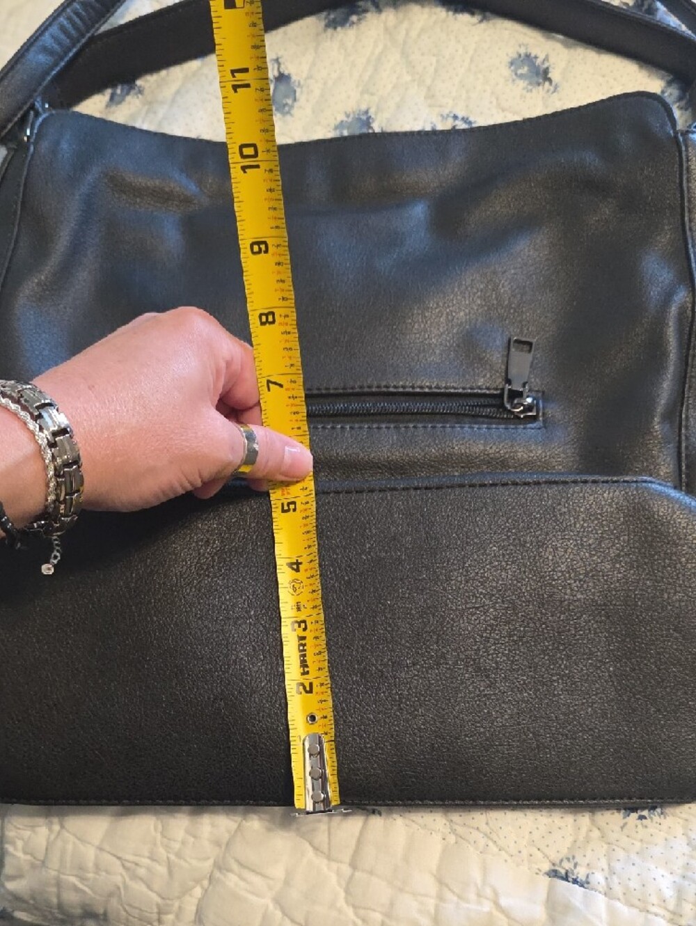 RealHer Black Leather Shoulder Bag with Adjustable Strap - Picture 7 of 7